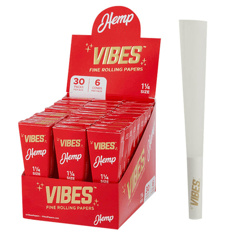VIBES HEMP 1 1/4 - 6 CONES PER PACK - 30 PACKS PER BOX