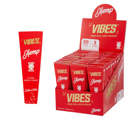 VIBES HEMP KING SIZE - 3 CONES PER PACK - 30 PACKS PER BOX