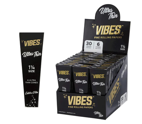 VIBES ULTRA THIN PAPERS 1 1/4 - 6 CONES PER PACK - 30 PACKS PER BOX