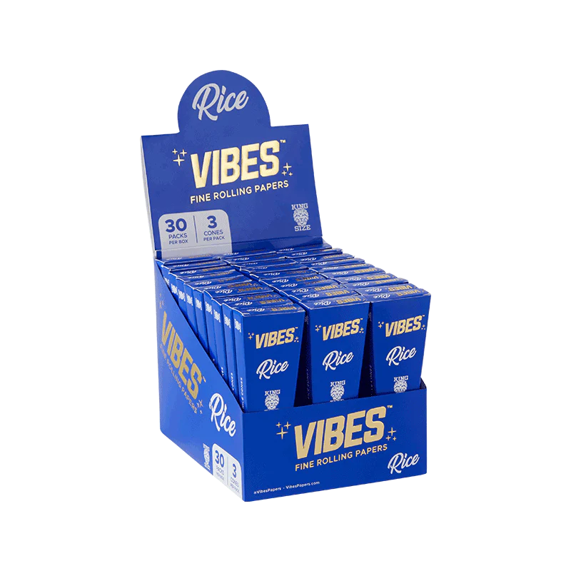 VIBES RICE KING SIZE - 3 CONES PER PACK - 30 PACKS PER BOX