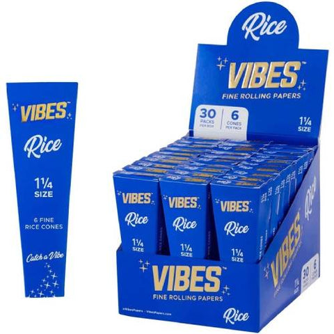 VIBES PAPERS RICE 1 1/4 - 6 CONES PER PACK - 30 PACKS PER BOX